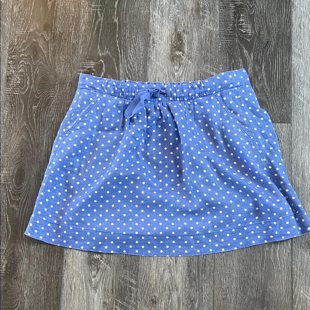 J. Crew Blue and White Polka Dot Linen Mini Skirt
